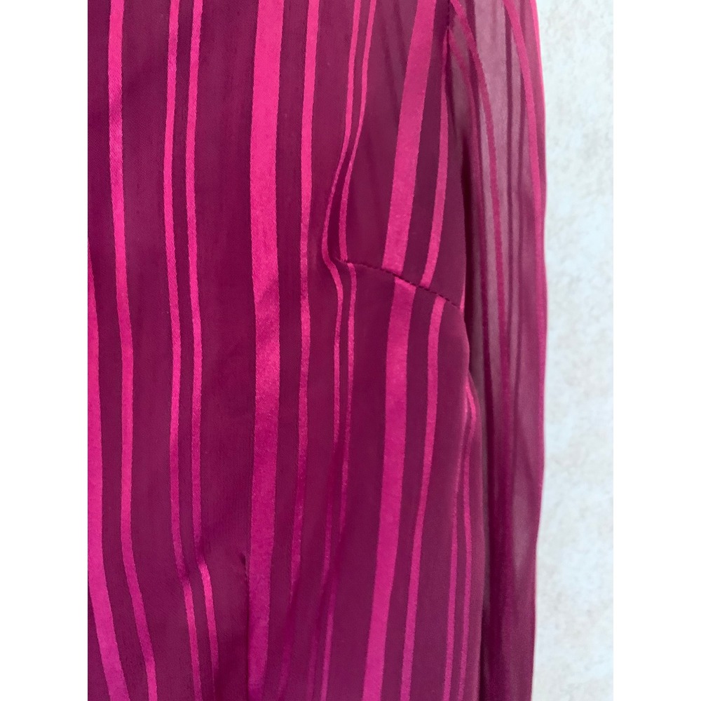 George ME Mark Eisen Dark Raspberry Striped Ruffle Sheer Blouse Size Large - Picture 5 of 14